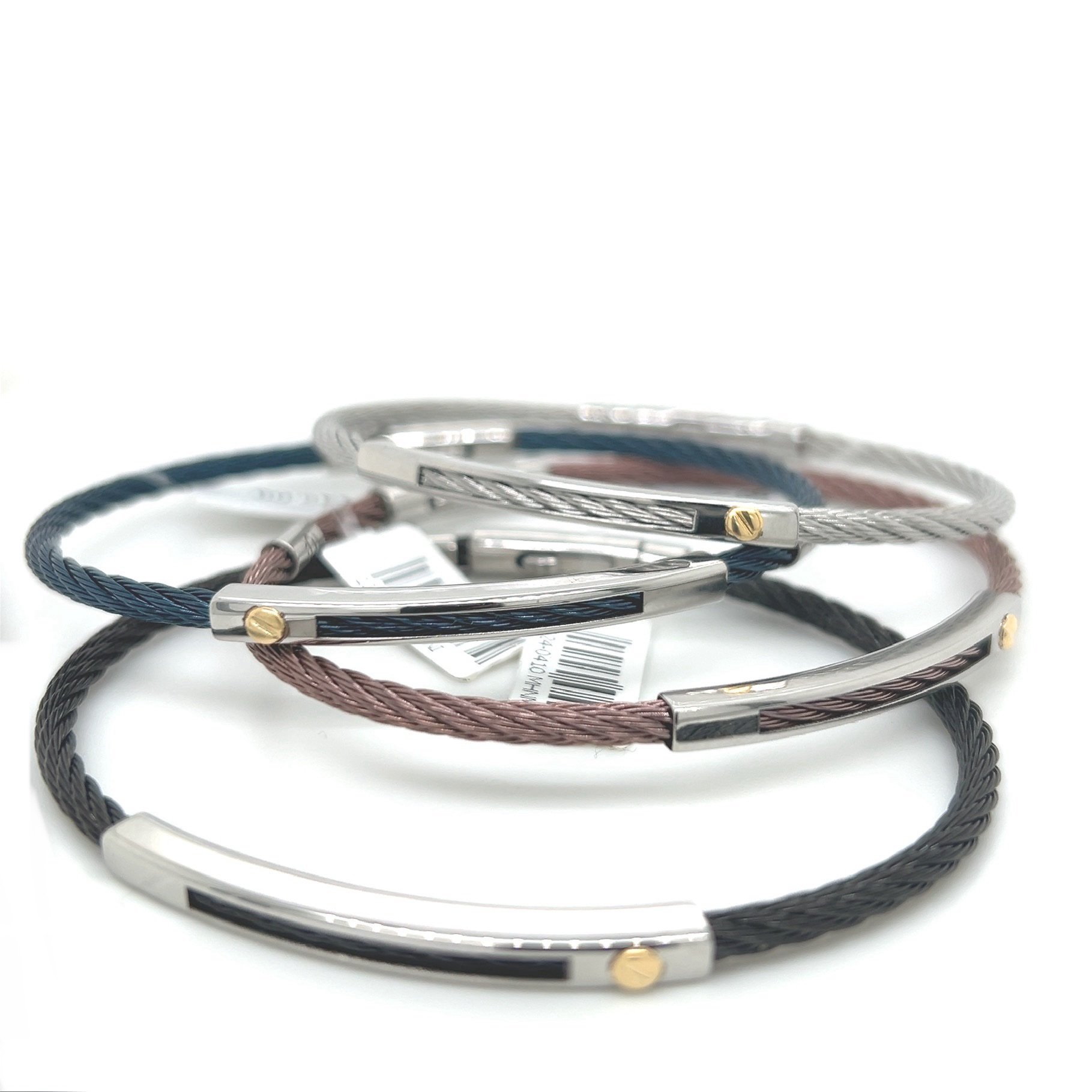 Bracciale uomo in acciaio e vite in oro in colorazione nero, argento, rosa, blu