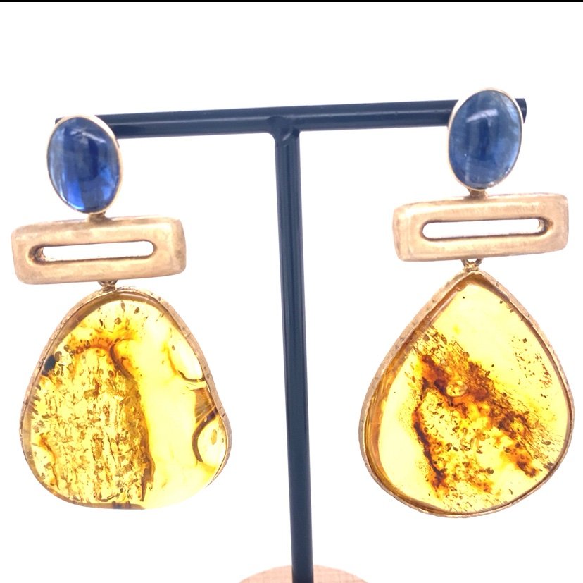 Orecchini ambra e cianite